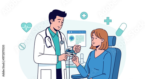 Doctor checks patient's blood sugar level with glucose meter, medical check-up concept