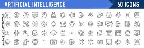 Artificial Intelligence Line Icon Set for Technology Projects