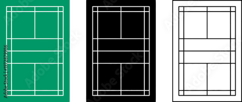 Set of Badminton Court Diagrams in Three Color Variations