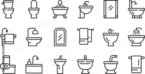 Set of Bathroom Interior Outline Icons