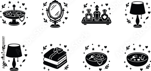 Jewelry dish mirror perfume bottles and lamps set