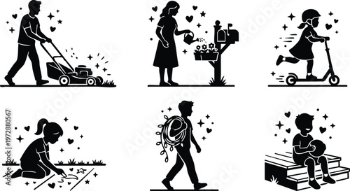 Children gardening playing and carrying lights