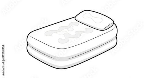 Portable Inflatable Air Mattress Vector Illustration with Pillow in Simple Line Art Style for Camping, Travel, and Temporary Home Sleeping Solutions