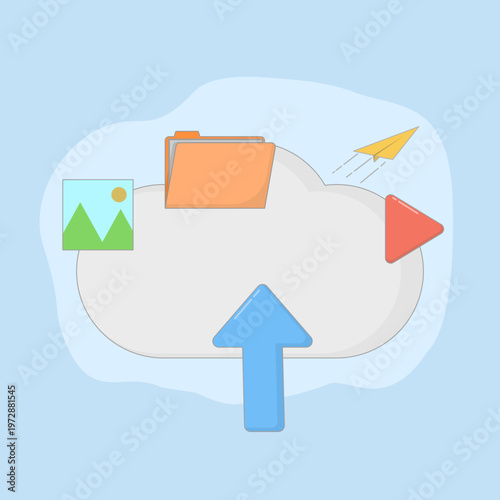 Cloud storage illustration with several icons