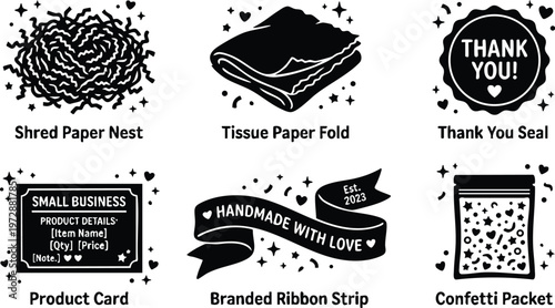 Black and white small business product card and handmade with love branded ribbon strip vector art
