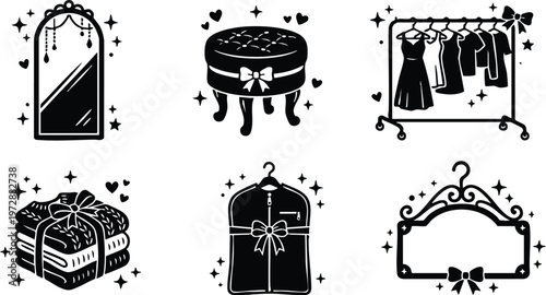 Mirror ottoman clothes rack towel stack garment bag and decorative hanger