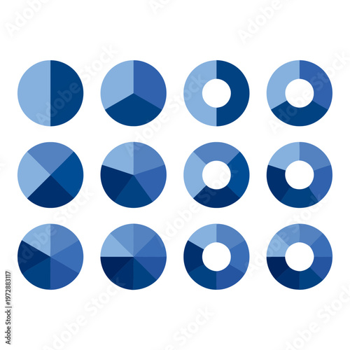 Set of Blue Pie Charts and Donut Diagrams Infographic Elements