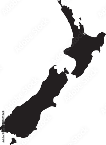 Simple Black Silhouette Map of New Zealand