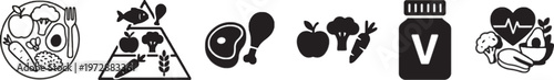 Healthy Nutrition and Balanced Diet Icon Set