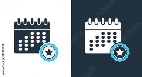 Calendar Icon with Quality Star Badge Vector Illustration