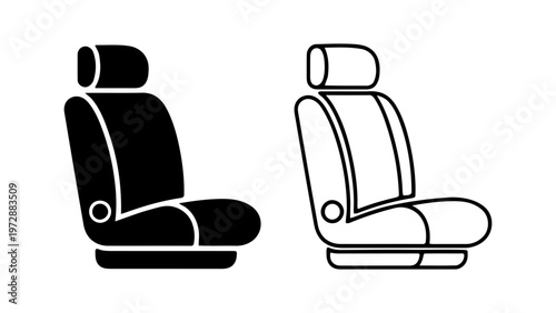 Car Seat Icon Set in Solid and Outline Style