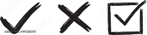 Hand Drawn Checkmark and Cross Symbols Set