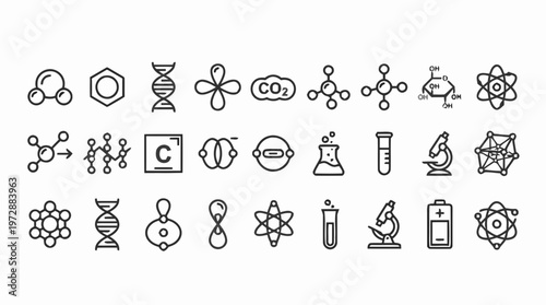 Set of Science and Chemistry Line Icons