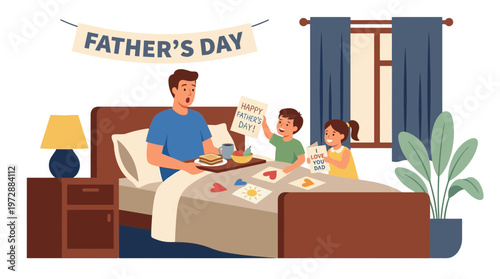 Father Surprised with Breakfast and Cards for Fathers Day