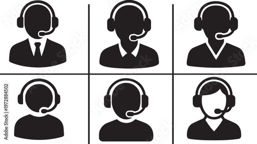 Set of Customer Service Representative Icons with Headsets