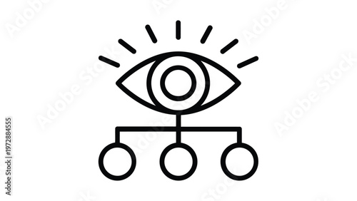 Illustration of an eye with a lightbulb symbolizing insight and three connected circles below Vector