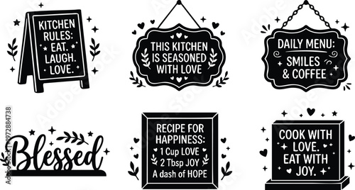 Black and white kitchen quotes kitchen rules daily menu blessed phrase wall signs