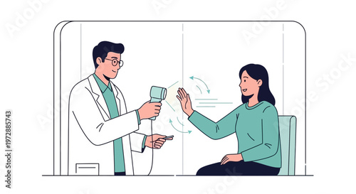 Doctor checking patient's temperature with infrared thermometer during health screening