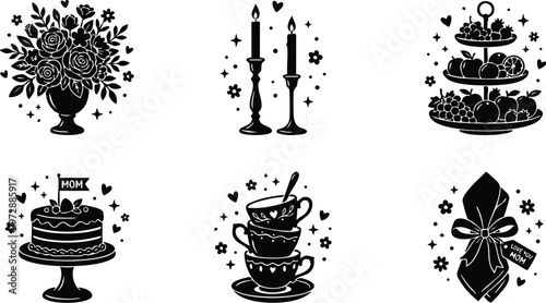 Mother day cake flowers candles and tea cups