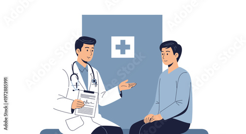 Doctor consulting patient in clinic, medical checkup, healthcare concept