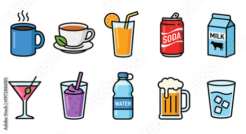 A variety of colorful drink icons.
