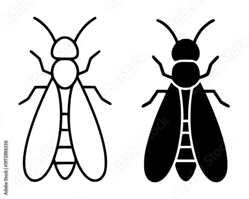 Laron (flying termites) minimalist icon, in outline and silhouette design, isolated on transparent background