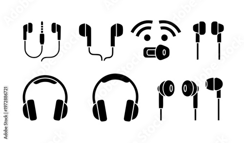 Set of Black Headphone and Earphone Icons