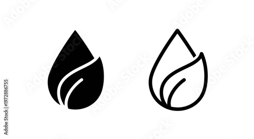 Eco Water Drop Leaf Icon Set