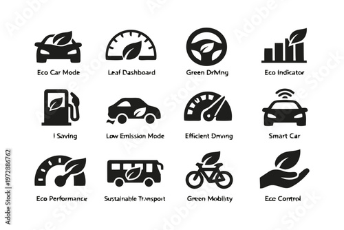 Set of Eco-Friendly Transportation and Sustainable Mobility Vector Icons