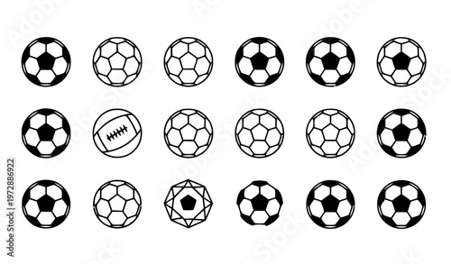Set of Soccer Ball Icons and Sports Ball Variations