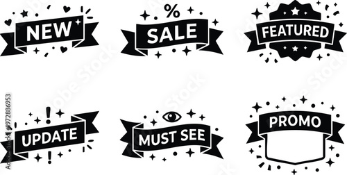 Black and white sale new update featured promo must see banners vector art