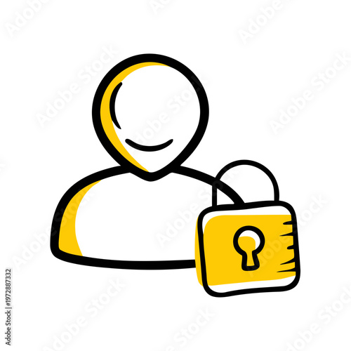 Hand-Drawn User Account Security Icon with Padlock