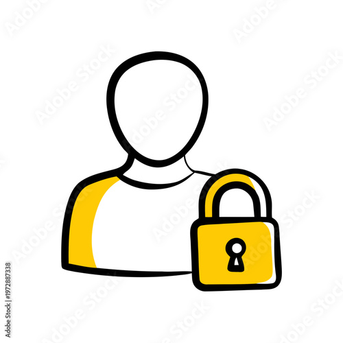 Hand Drawn User Profile Icon with Padlock Security Symbol
