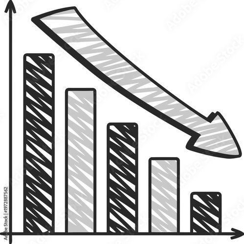 Hand Drawn Bar Chart Showing Declining Performance Trend