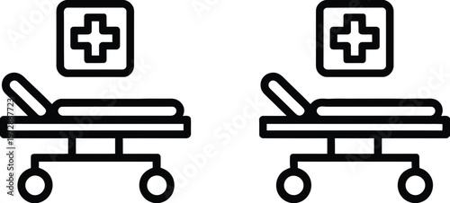 Medical Stretcher Icons with Hospital Cross Symbol