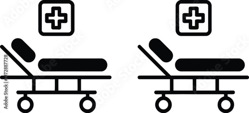 Medical Hospital Bed Icons with Cross Symbol