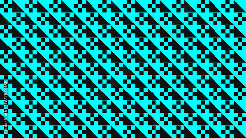 Geometric Teal and Black Pattern: An eye-catching pattern composed of teal and black square forms, creating a visually compelling display of geometric art.