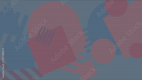 Geometric Harmony: A captivating abstract composition of overlapping shapes and forms in shades of red and blue, creating a visual symphony of geometric elements.