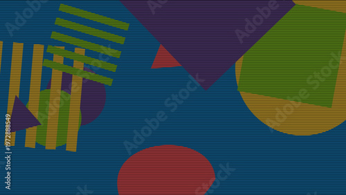 Abstract Geometric Composition: A dynamic arrangement of geometric shapes in vivid colors, creating a visually stimulating and modern design. 