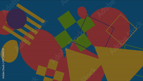 Abstract Geometry: A vibrant interplay of shapes and colors creates a dynamic visual experience, with geometric forms colliding in a harmonious composition.