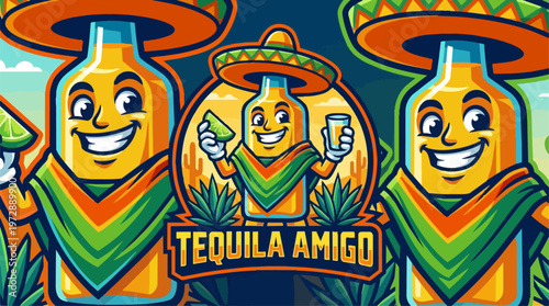 Tequila bottles with sombreros on.