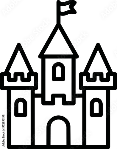 Black line drawing castle.