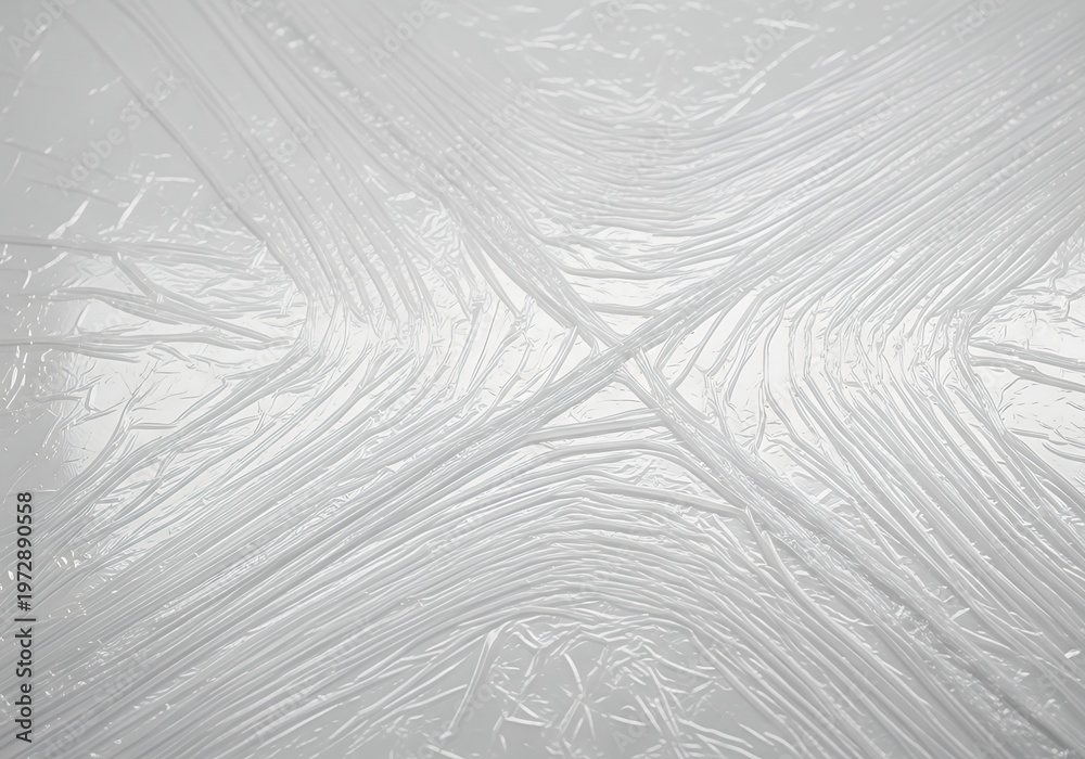 Obraz premium Wrinkled translucent plastic film texture abstract background, shiny white polyethylene surface