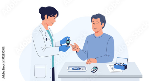 Doctor checking patient's blood sugar level with glucose meter, diabetes test