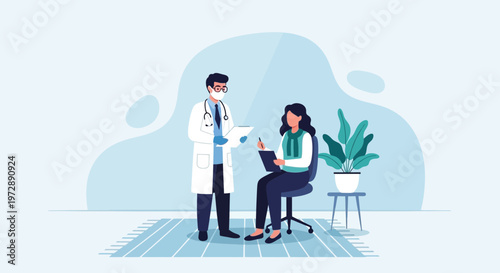 Doctor consulting patient in medical office, healthcare concept