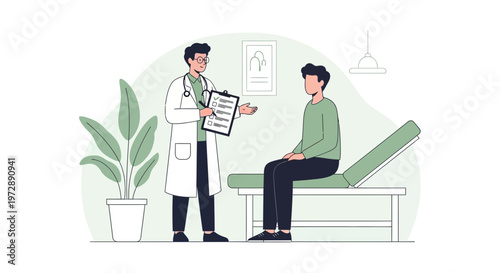 Doctor consulting patient in medical office, healthcare checkup, patient care, medical examination
