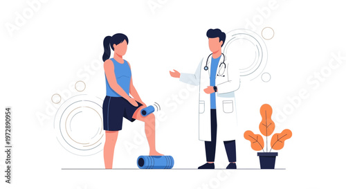 Doctor Consulting Patient with Knee Injury During Physical Therapy Session