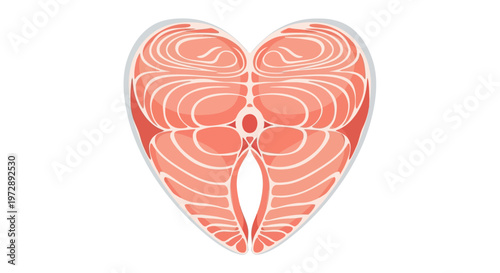 Heart-Shaped Raw Salmon Steak Illustration - Fresh Seafood for Healthy Diet and Nutrition Concept