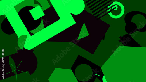 Geometric Abstraction: A dynamic composition of geometric shapes in vibrant green, creating a visually engaging and modern artwork. 