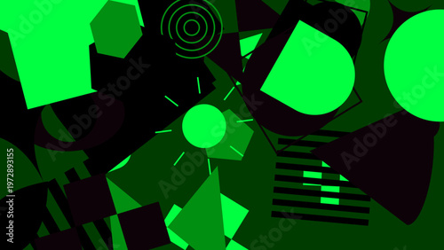 Geometric Harmony: A vibrant abstract composition features an array of geometric shapes, creating a dynamic visual experience with a blend of contrasting forms and bold colors.